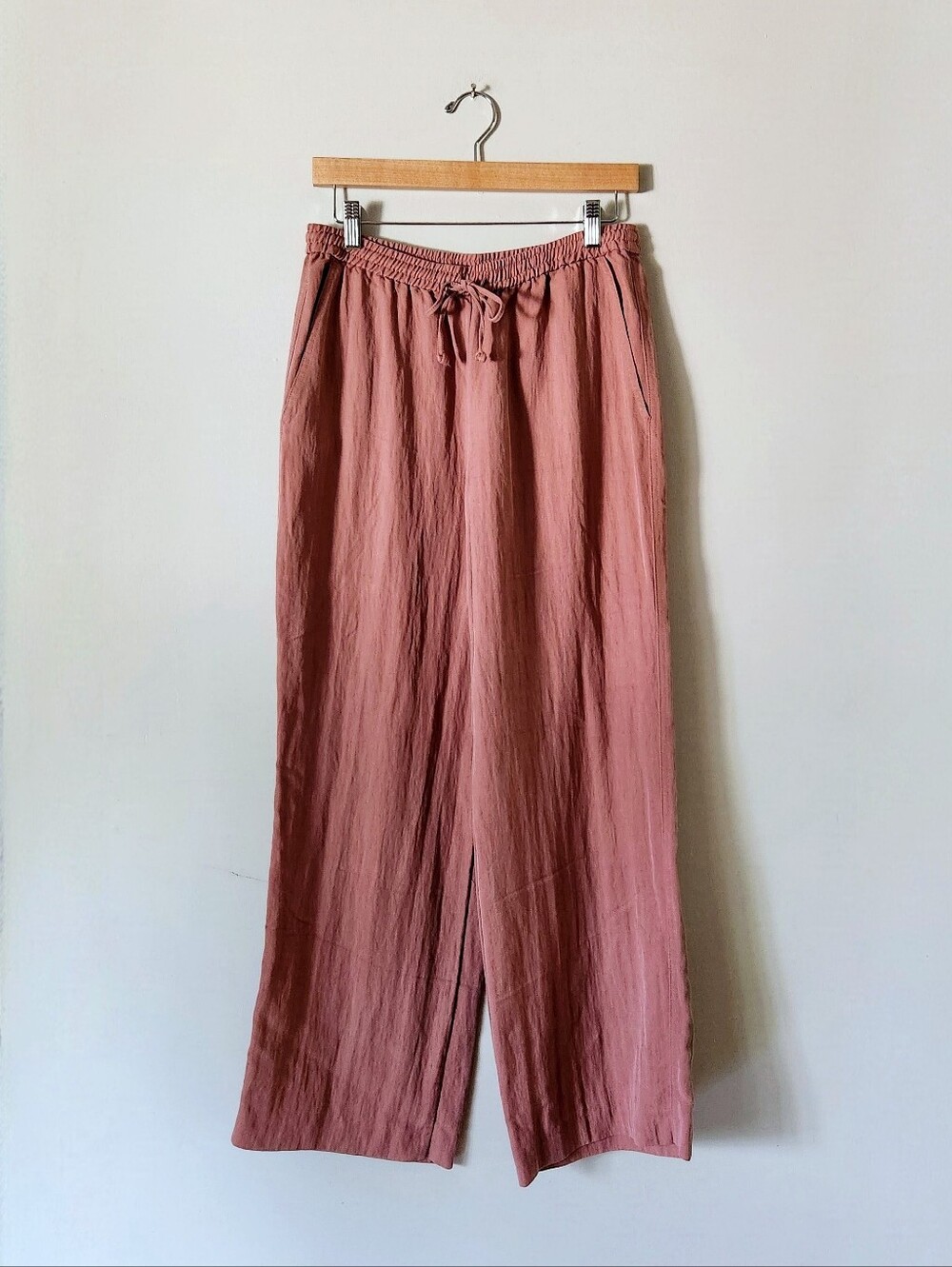Zara Rose-Mauve Elastic Drawstring Waist Wide-Leg Pants Sz M